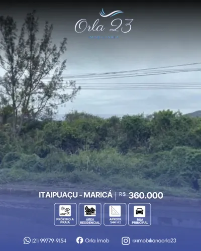 ITAIPUAÇU, ORLA 23 IMOBILIÁRIA VENDE! EXCELENTE TERRENO BEM LOCALIZADO EM MARICÁ