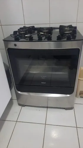 Fogão inox Consul 5 bocas, tampo de vidro