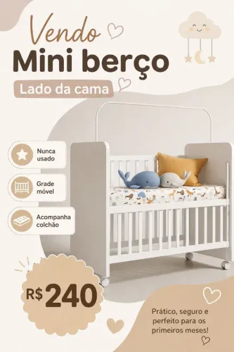 Mini berço lado da cama nunca usado