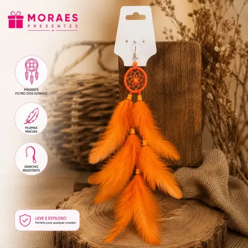 ? Brinco filtro dos sonhos com penas laranja, leve, estiloso e perfeito para comp
