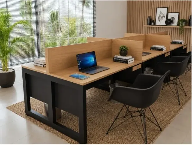 Estação Black Delluxe Wood. 24 tomadas: Alto Padrão. L320cm x P120cm x A104cm