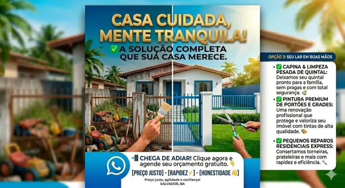 Serviços de limpeza, gerais, mudança, braçal, ajudante, produção, buraco
