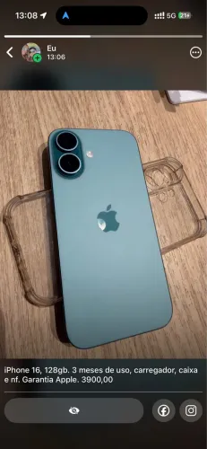 iPhone 16, 128gb 3 meses de uso