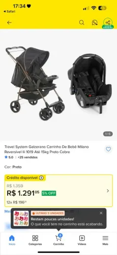 Carrinho de bebê galzerano reclinavel + bebê conforto 