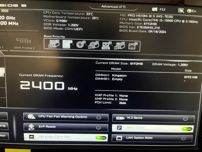 Memória DDR4 8GB 2400Mhz Kingston