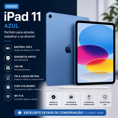 iPad 11ª Geração 128 GB Azul - Estado de Novo (Na Garantia)