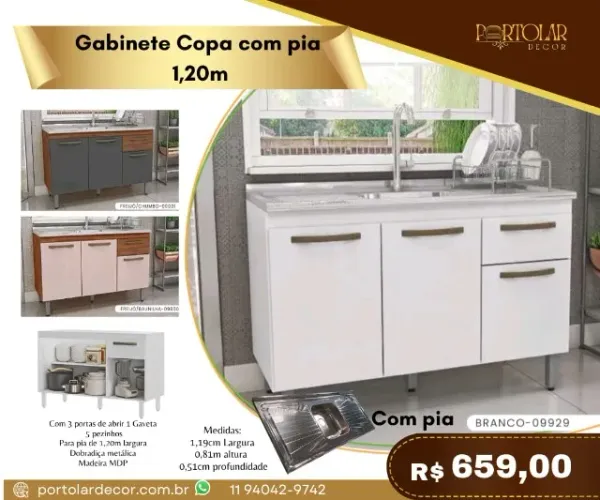 Gabinete com pia 1,20 m a pronta entrega