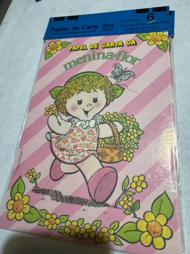Bloco fechado 6 papéis de carta raro Menina Flor anos 80