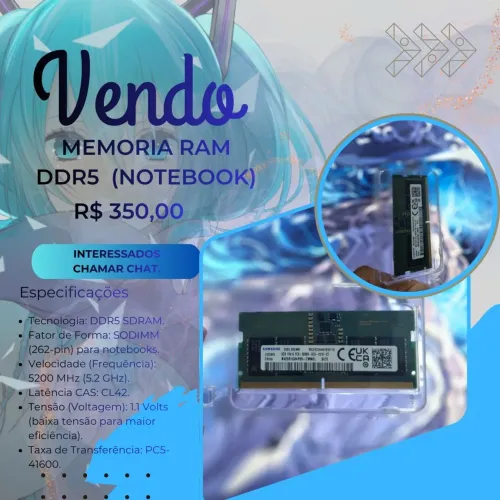 Memórias ram DDR5 8 GB (5.200 MHz)