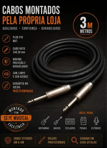 Cabo Mono P10 X P10 3m Violão Guitarra Baixo 