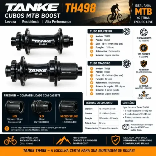 PAR DE CUBOS TANKE TH498 MTB BOOST 32 FUROS MS 15×110 + 12×148 MM - BARULHENTO
