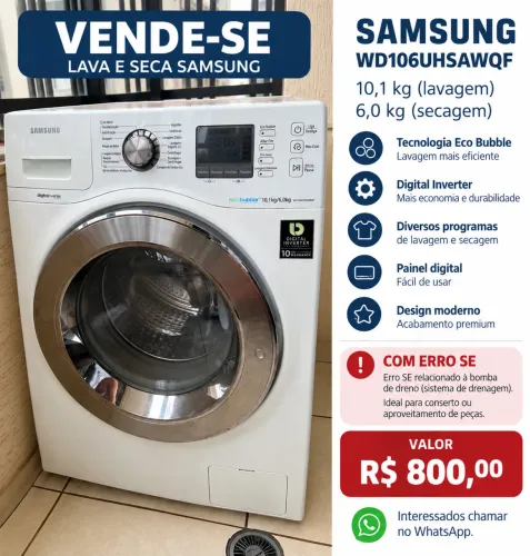 Lava e seca Samsung digital inverter 10,1kg