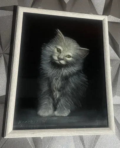 Quadro obra de arte Gato à lápis e assinado