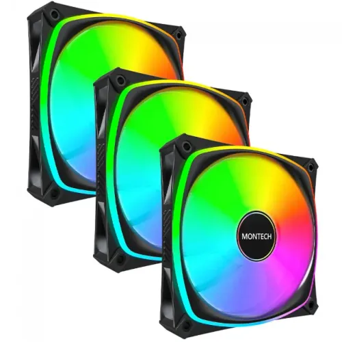 Kit Fan Com 3 Unidades Montech Ax120 Pro, Argb, 120mm, Preto
