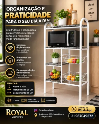 Fruteira Dupla Tubular Prateleria Pedra Granito 2 Cestos. Produto Novo Direto de Fábrica.