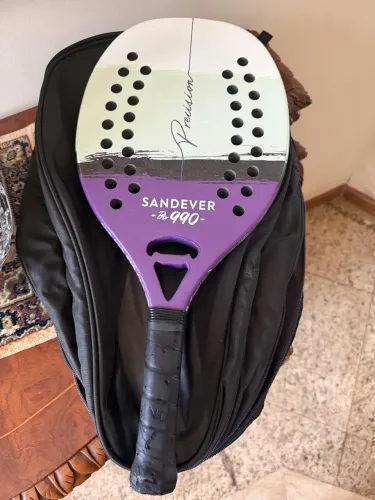 Raquete de beach tennis sandever pro 990 com fibra de carbono. Acompanha mochila.