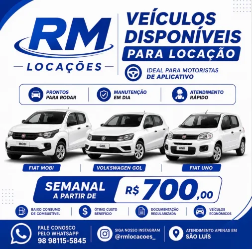 Aluguel de carros para Uber e 99- A partir de R$700/semana