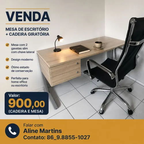 Mesa de trabalho/estudo e Cadeira Giratória