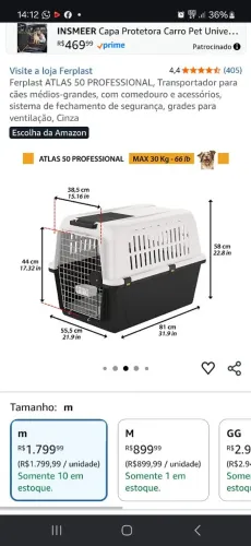 Vendo caixa de transporte para cães número 5 para porte médio seminova