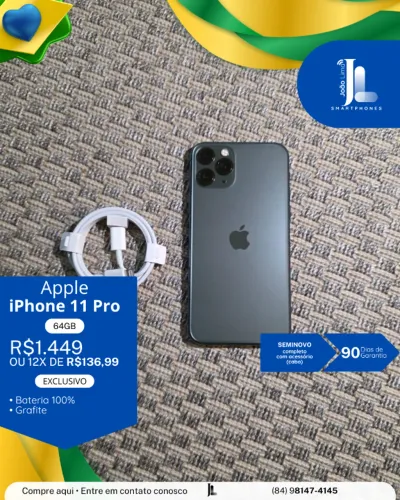 IPHONE 11 PRO, 64GB, GRAFITE, SEMINOVO, EXCLUSIVO!