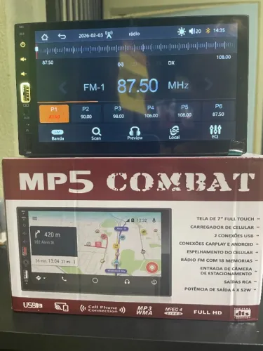 Multimidia Mp5 Automotiva universal com Carplay Android Auto sem fio 2x usb bluetooth 