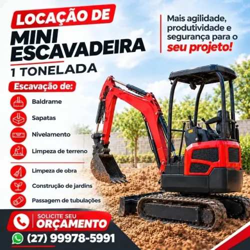 Locação mini escavadeira