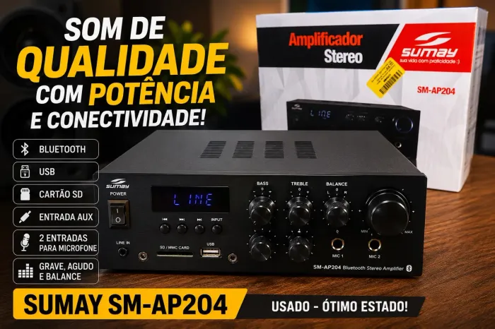 Amplificador Receiver Bluetooth Sumay SM-AP204 - Ótimo Estado