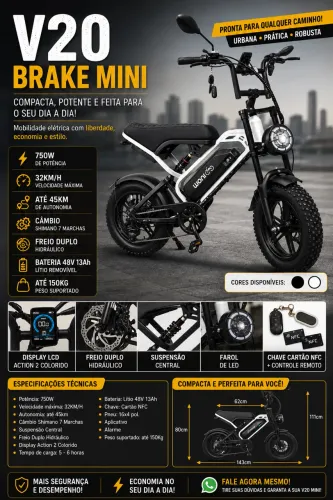 V20 MINI INOW - BICICLETA ELÉTRICA 750w
