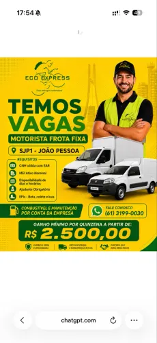 Contrata-se motorista para frota fixa