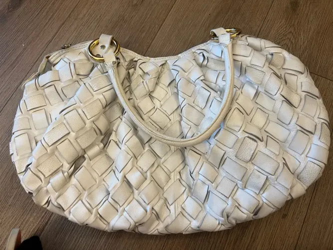 Bolsa Grande Santa Lolla Couro Legítimo Branca Tressê