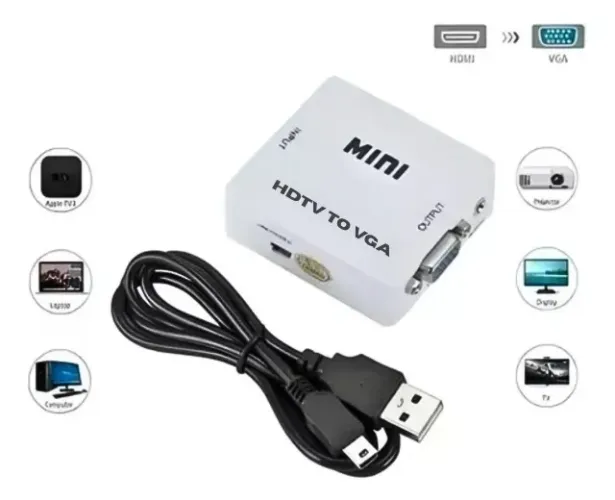 Conversor HDMI para VGA Mini KAP-V095 com Áudio Full HD PC Notebook Monitor TV Projetor po