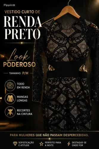 Vestido Curto de Renda Preto com Recortes (Cut Out)