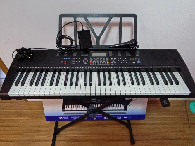 Kit Teclado Custom Sound Cst 300 Bk com suporte.
