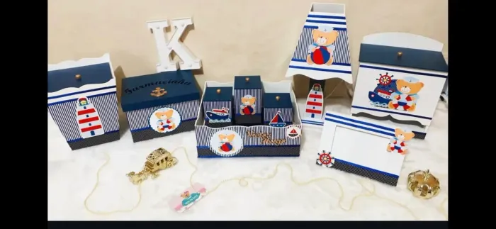 Kit Higiene Bebê Coleção "Marinheiro Baby" 9 peças