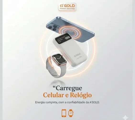 Power Bank Indução 10000 mAh, Carregador Portátil Turbo 20W, Cabo Tipo C e iPhone Embutido