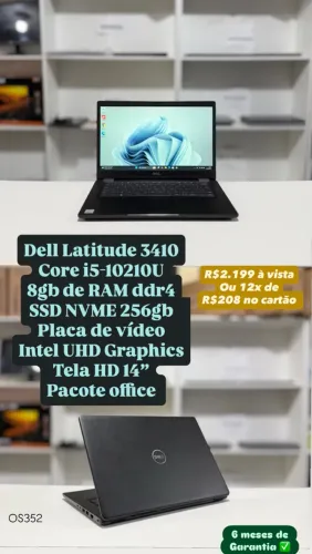 Notebook Dell Latitude 3410 Core i5-10210U, 8GB, SSD 256GB, Tela 14" - Garantia