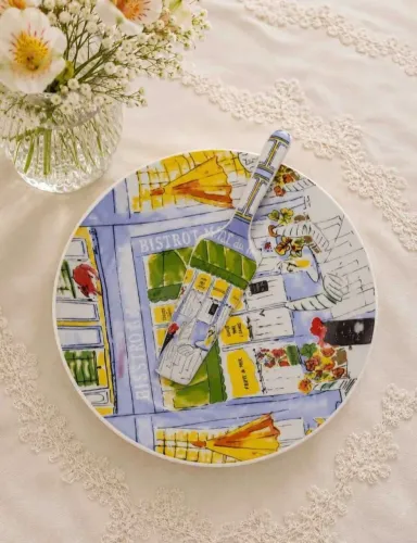 Prato para Bolo em Porcelana com Espátula 