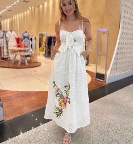 Vestido farm pássaro em flor gg detalhe na barra aceito negociação 