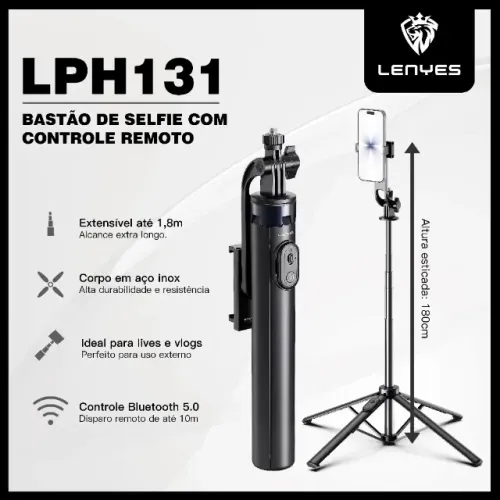 Tripé LenYes LPH131 Bastão de Selfie com controle remoto