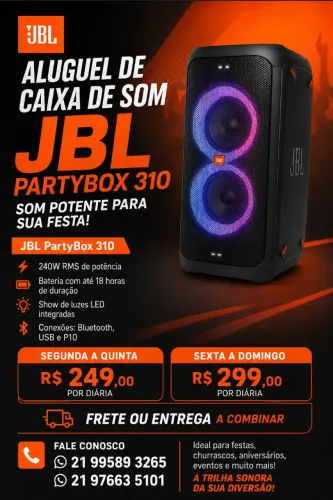 ALUGUEL DE CAIXA JBL PARTYBOX 310 - Festas e Eventos<br>SOM POTENTE PARA SUA FESTA!