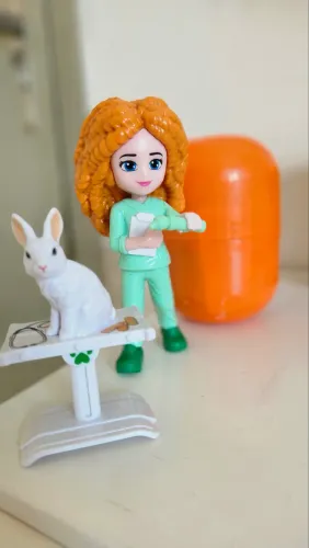 Kinder Ovo Páscoa 2026 Médica Veterinária Ruiva e Coelho
