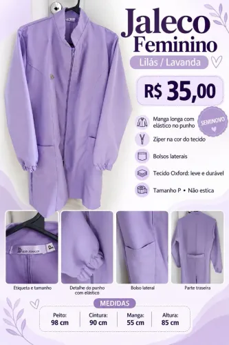 Jaleco feminino lilás manga longa