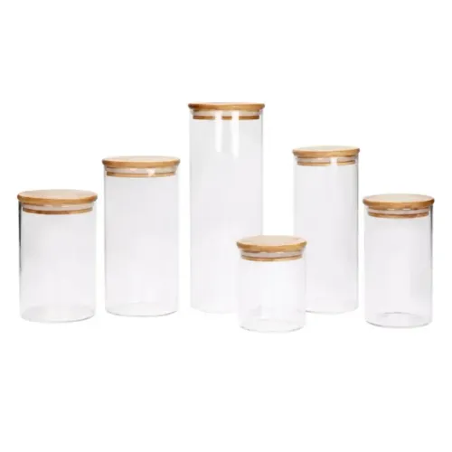 Conjunto de Potes Brinox com Tampa de Bambu 6 Peças Vidro