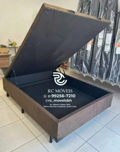 Cama box estruturada Baú Casal 1.38x1.88 Inteiriço Blindado com Pistão a Gás
