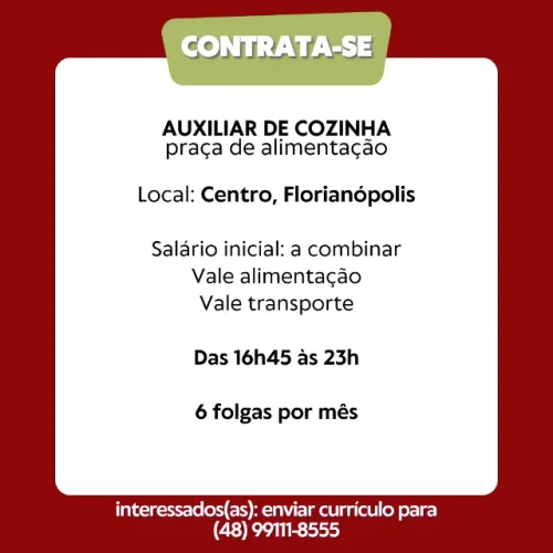 Auxiliar de cozinha em praça de alimentação