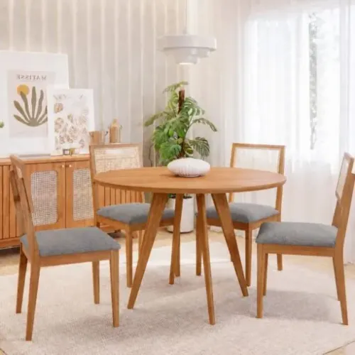Mesa Acerola Redonda (s/vidro) com 4 cadeiras Palmas - Entrega Rápida