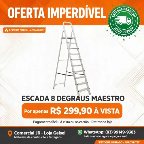 Escada 8 degraus alumínio certificada INMETRO