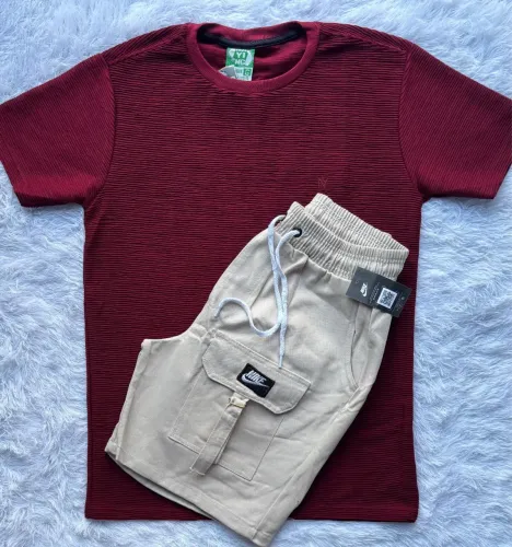 Kit Camisa Textura e Bermuda Cargo 