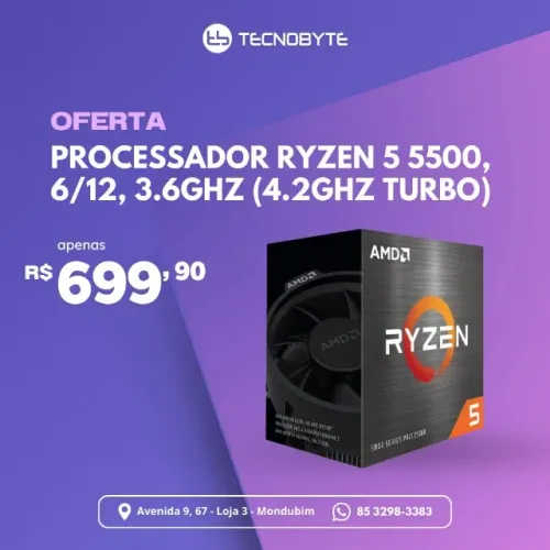 Processador AMD Ryzen 5 5500, 3.6GHz, Cache 16MB, Hexa Core, 12 Threads, AM4 - 100-1000004