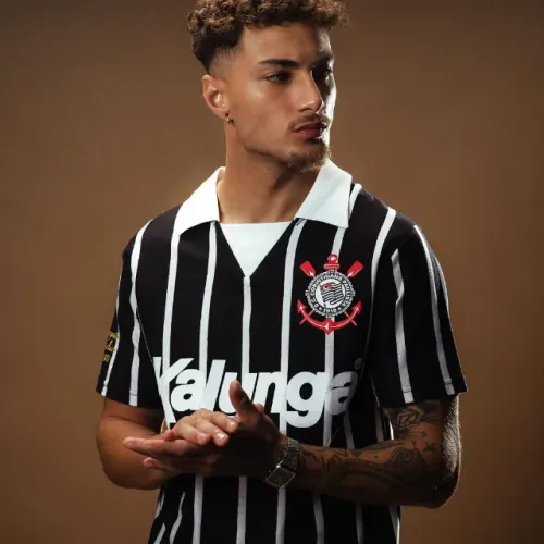 Camisa Polo Corinthians Retrô Kalunga Masculina Preta